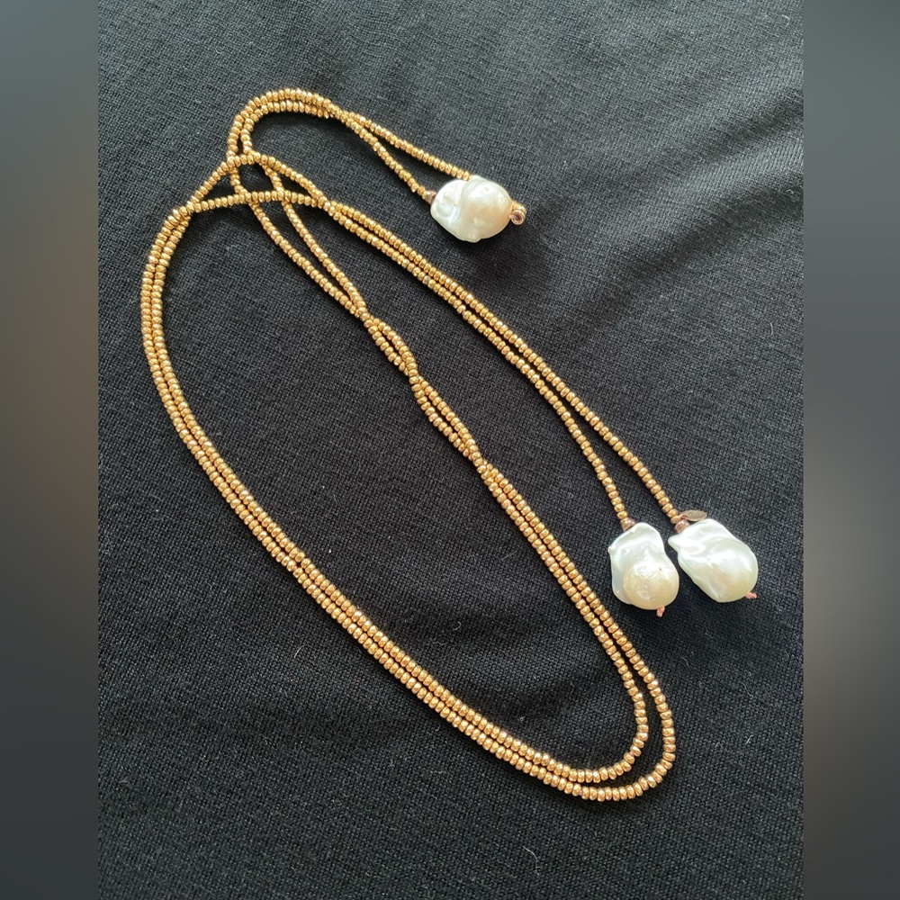 Silver and Pearl Open Ended Shiny Long Chain Necklace